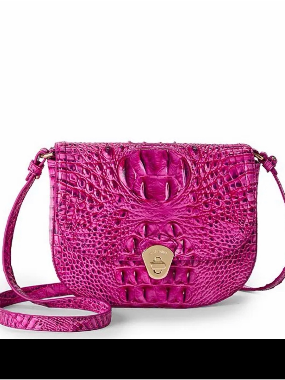 Brahmin Fuchsia Croc-Embossed Leather Crossbody with Gold Hardware - Picture 4 of 7